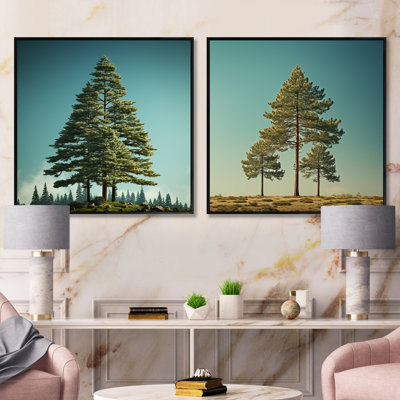 Perspectives du pin en forêt - Ensemble de 2 collages carrés de pin