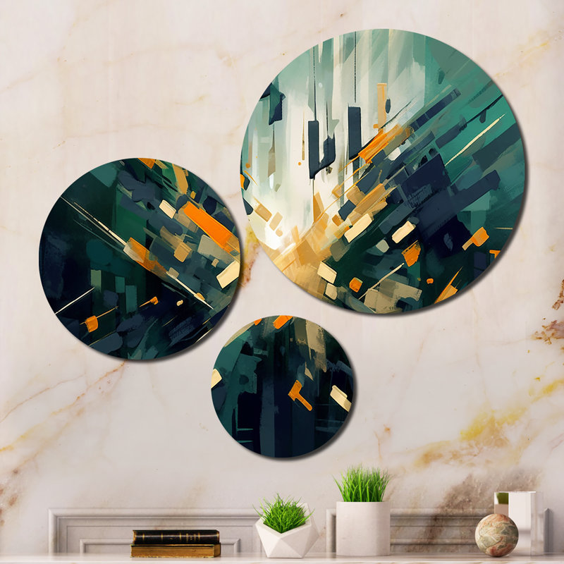Yellow and Green Dancing With Colors II - Abstract Metal Art Print Set