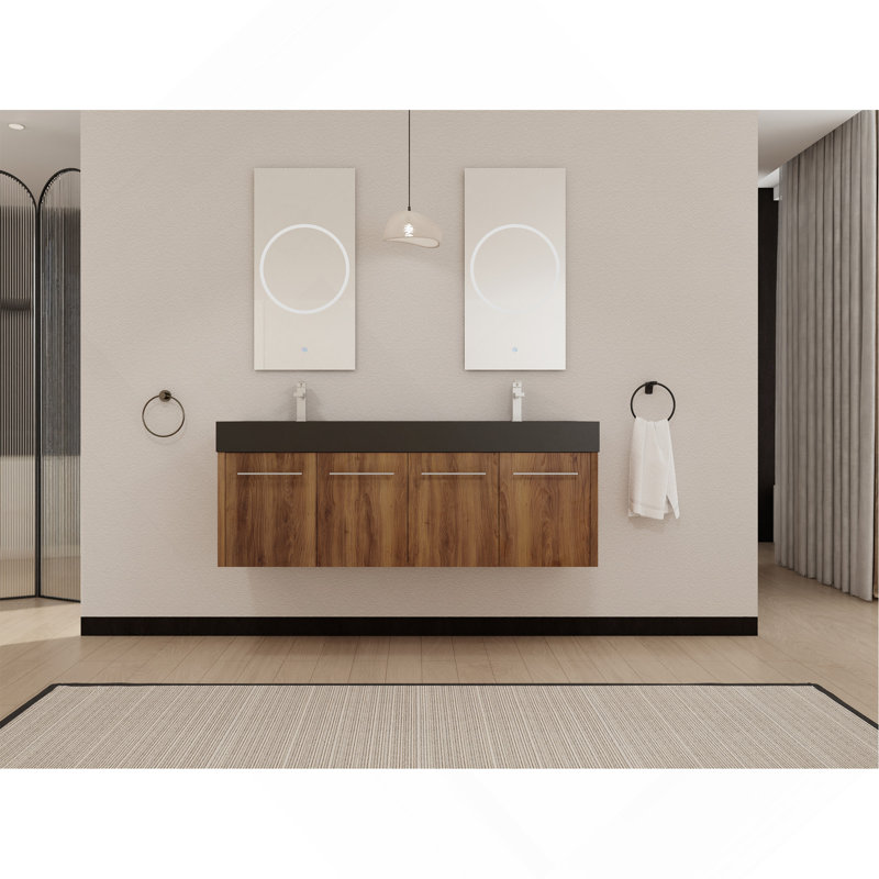 Meuble-lavabo mural 60 po avec lavabo, 60 po, Noir