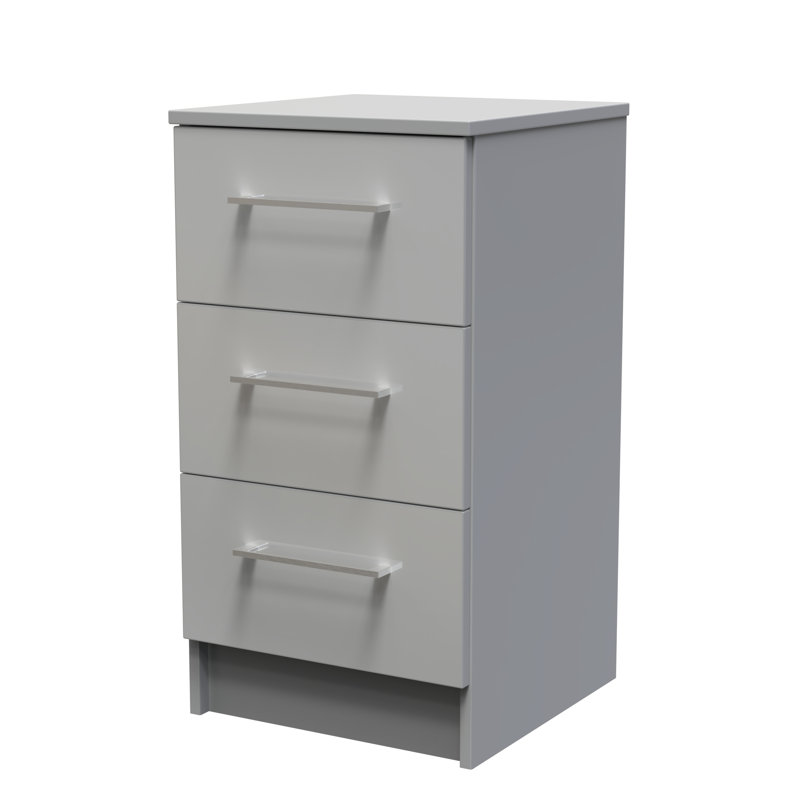 Fully Assembled Louberta 3 Drawer Bedside Cabinet, Grey