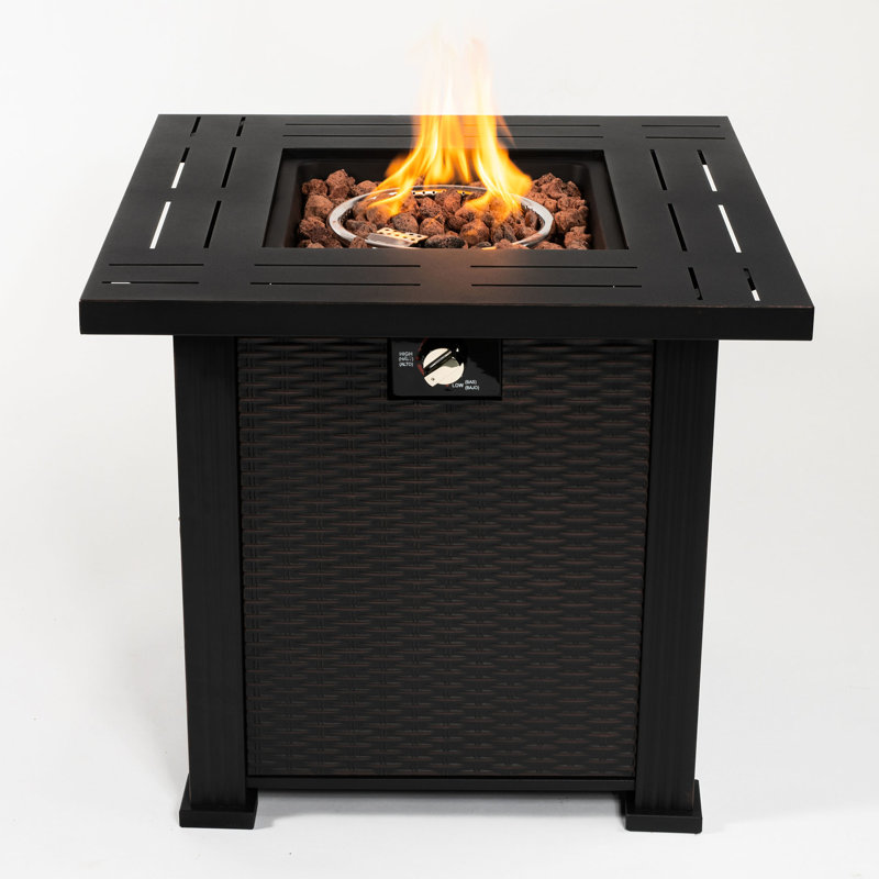 Outdoor Fire Pit Table 28Inch Square, Steel, Propane Gas, 8.27In Package Height, No Glass Square Gas Table, Steel Burner, Fuel, 40Lb Product Weight, Cover
