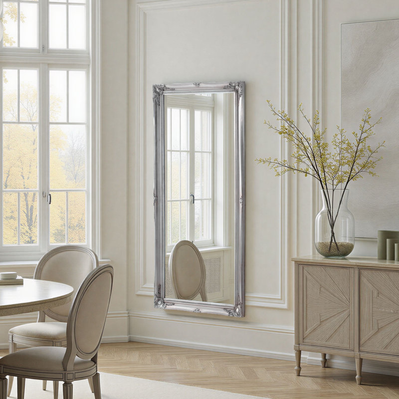 Alberik French Style Carved Wall Mirror Bevelled, Silver, 166cm H x75cm W