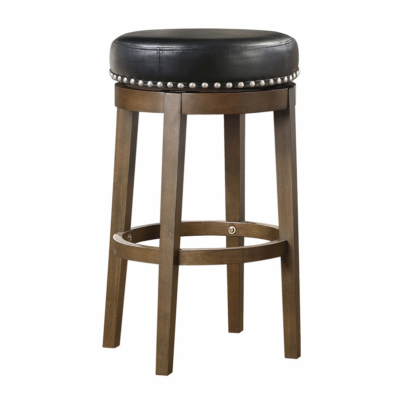 Tabouret pivotant et court en bois massif Hassanah, Noir, Tabouret de comptoir (siège d'une hauteur de 25 p
