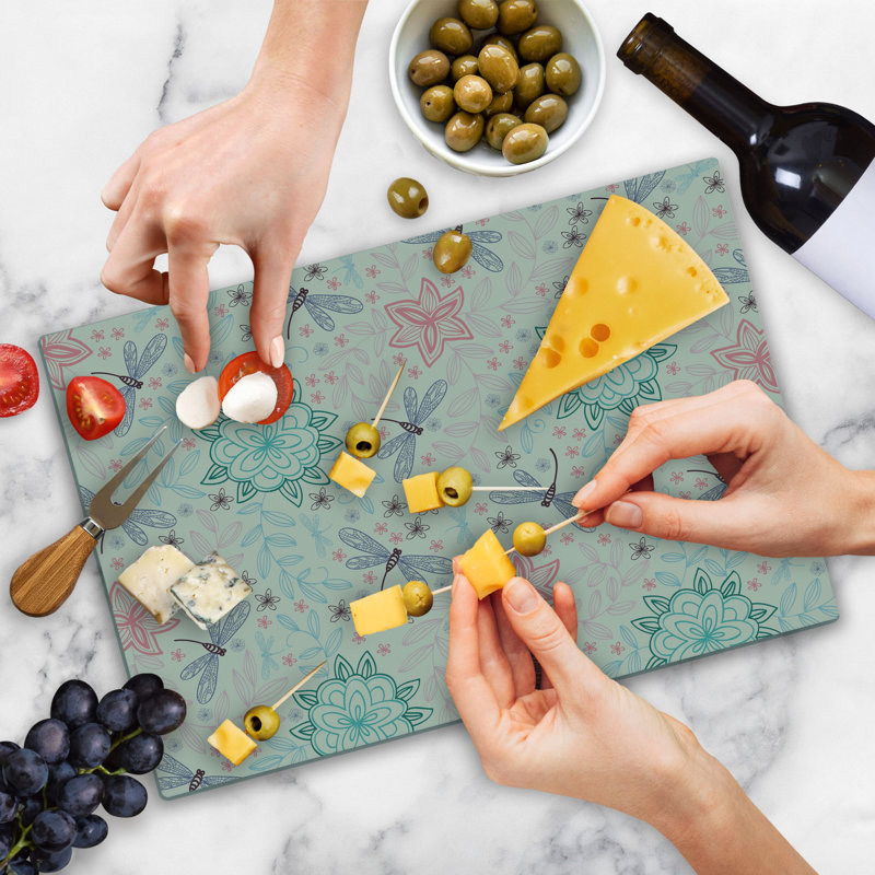 Ambesonne Colorful Cutting Board Large Size Bohem Dragonfly Multicolor