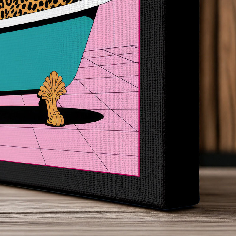 Lounging Leopard Pop Art - Wrapped Canvas, 30x20 - 76.2 x 50.8 cm, Black Border