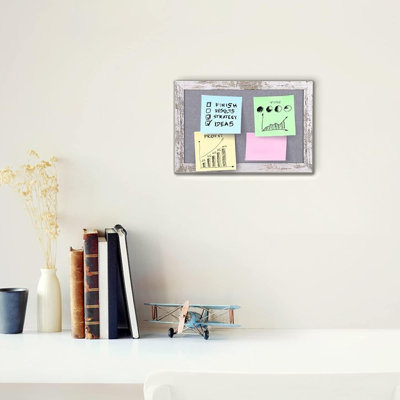 Gray Felt Bulletin Board With Rustic Wood Frame, Decorative Wall Hanging Pin Board For Home, Office & School Organization With Pins