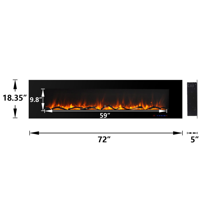 Nishant Wall Mounted Electric Fireplace, Black, 18.35" H x 72" W x 5" D
