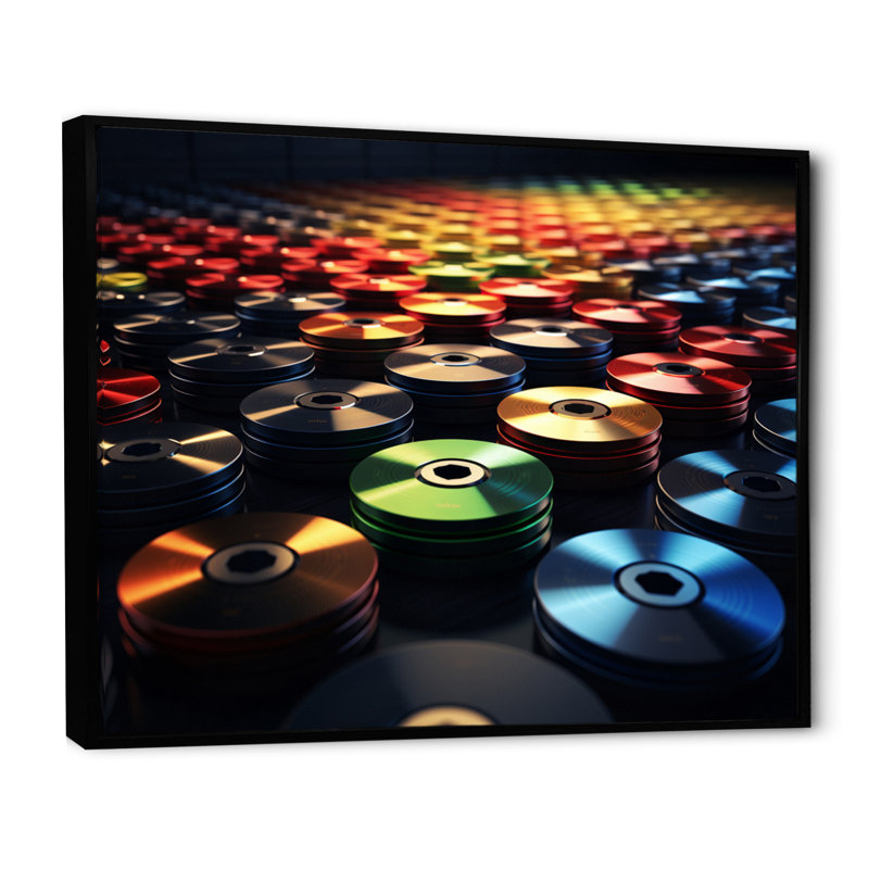 Disques vue I sur toile, H 30 po x l 40 po x P 1,5 po, Cadre flottant noir
