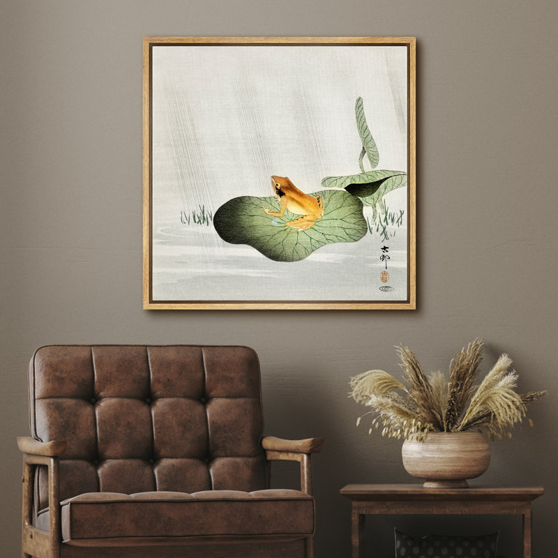 «Frog on Lotus Leaf», art animalier, impression sur toile encadrée, H 24 po x l 24 po x P 1,5 po, Cadre flottant naturel