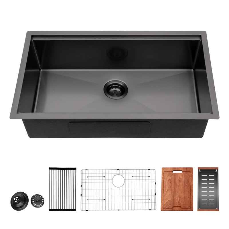 Évier de cuisine noir en acier inoxydable de calibre 16 - station de travail encastrable 33 po x 19 po x 10 po Gunmetal