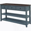 Console rétro avec deux tablettes ouvertes, structure en bois de pin massif et pieds pour le salon (bleu marine)-350369165-350369167