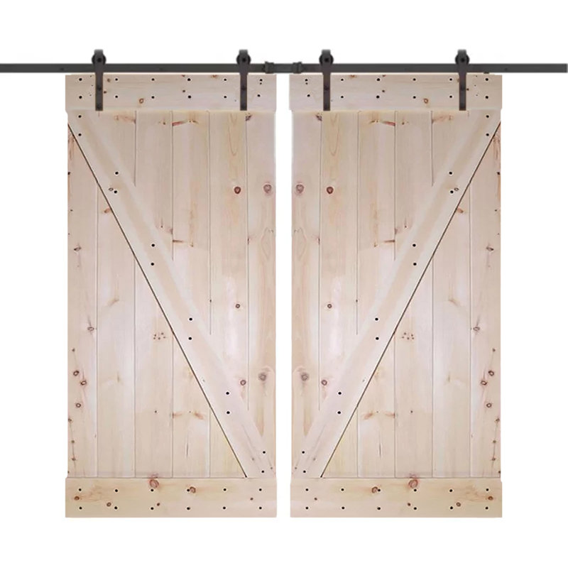Porte de grange en bois lambrissé en Z avec trousse de quincaillerie d'installation, Brut, 30 po x 84 po