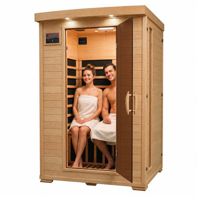 HeatWave Coronado 2-Person Hemlock Deluxe Infrared Sauna for Home Use – 6 Carbon Heaters, 7-Color Light Therapy, Wireless Audio System, Towel Hooks – Canadian Hemlock Wood, Easy Assembly