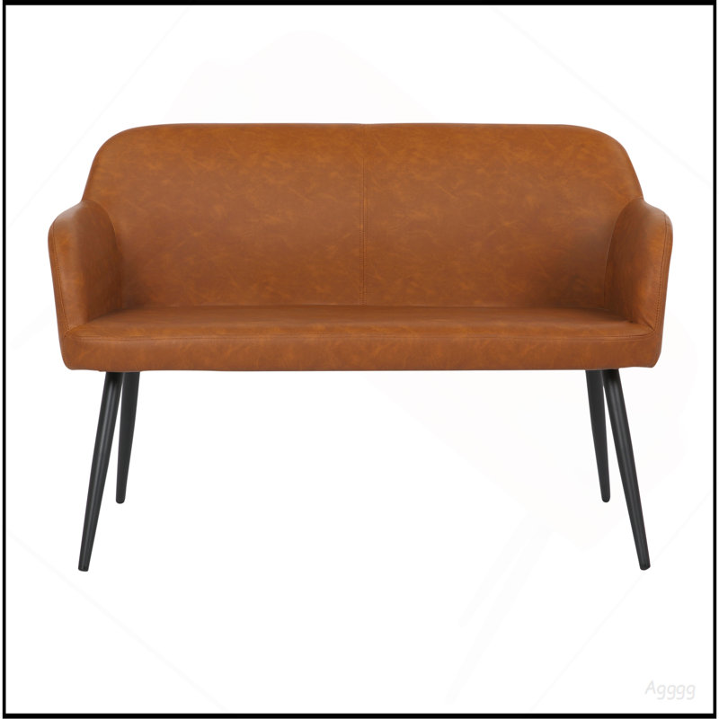 Banc industriel à haut dossier Daniella en acier noir et similicuir brun clair
