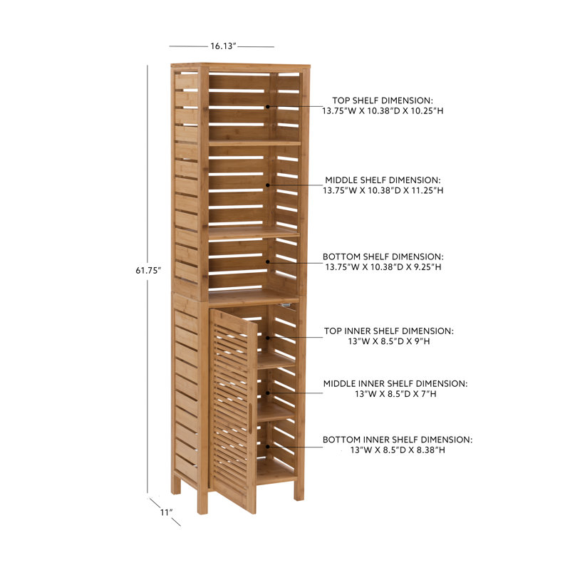 Linon Bracken Tall Cabinet 16-in x 61.75-in x 11-in Natural Bamboo Wood Freestanding Linen Cabinet