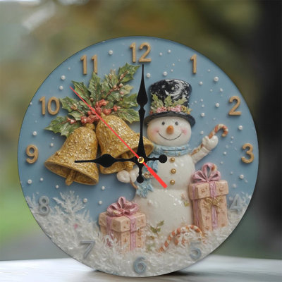 Bonhomme de neige-Horloge-Avec-Cloches-Cadeaux