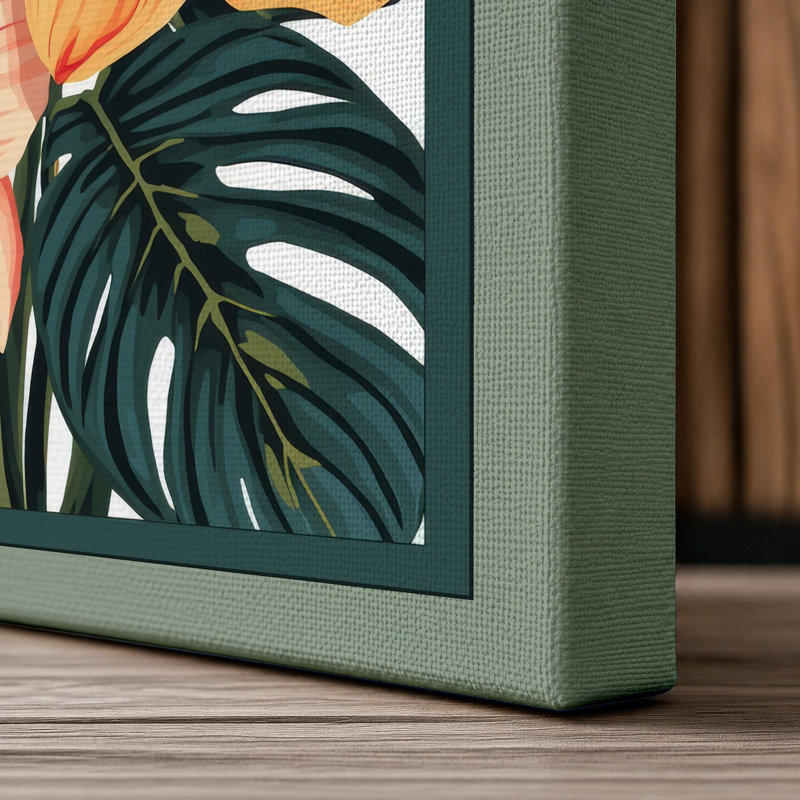 Hibiscus Cluster Botanical - Wrapped Canvas, 18x12 - 45.7 x 30.5 cm, Sage Border