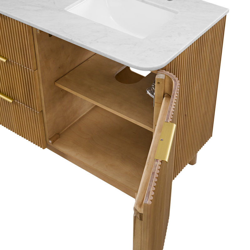 66" Double Bathroom Vanity In Light Reeded Birch