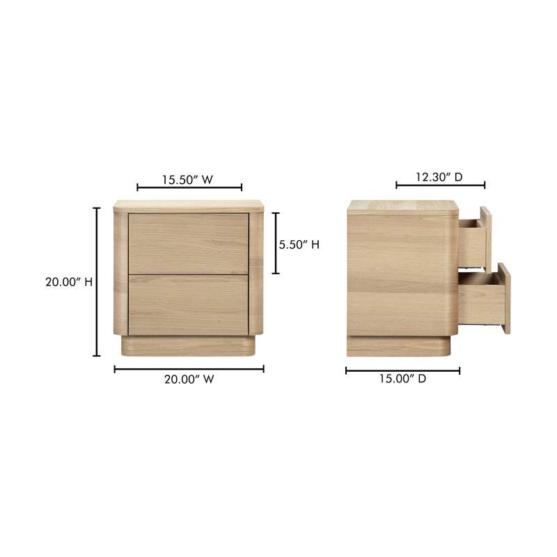 Mille 2 - Drawer Solid Wood Nightstand, Oak