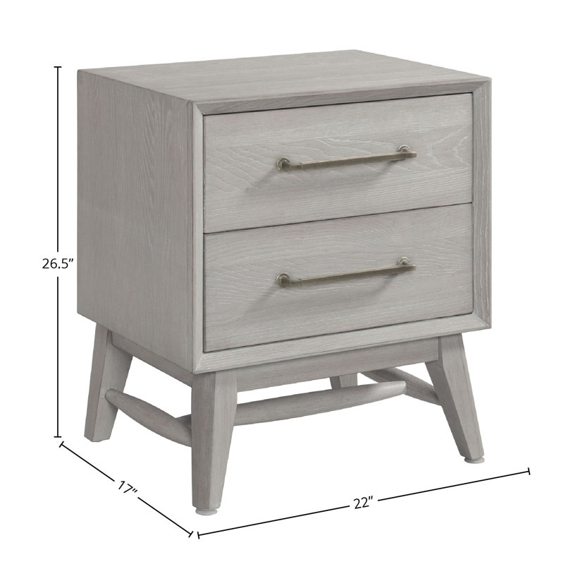 Catriona 2-Drawer Solid Ash Nightstand, White