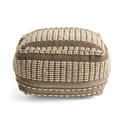Grand repose-pieds brun et beige en coton rustique en laine, pour un espace de détente, 26 po x 26 po x 16,5 po, entièrement assemblé, nettoyer les taches, 75% laine, 25% coton, rembourré de perles avec détails, 26 po x 26 po x 16,5 po, propre Uniquement