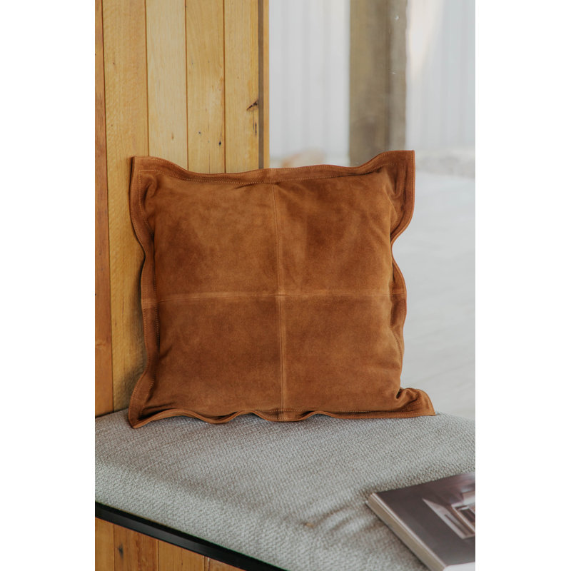 Fibre By Auskin Suede Cowhide Cushion Camel Square, Camel, 20"H x 20"W, Square