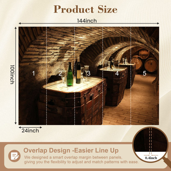 Red Barrel Studio Peel and Stick Wallpaper Wine barrels cellar winery ...