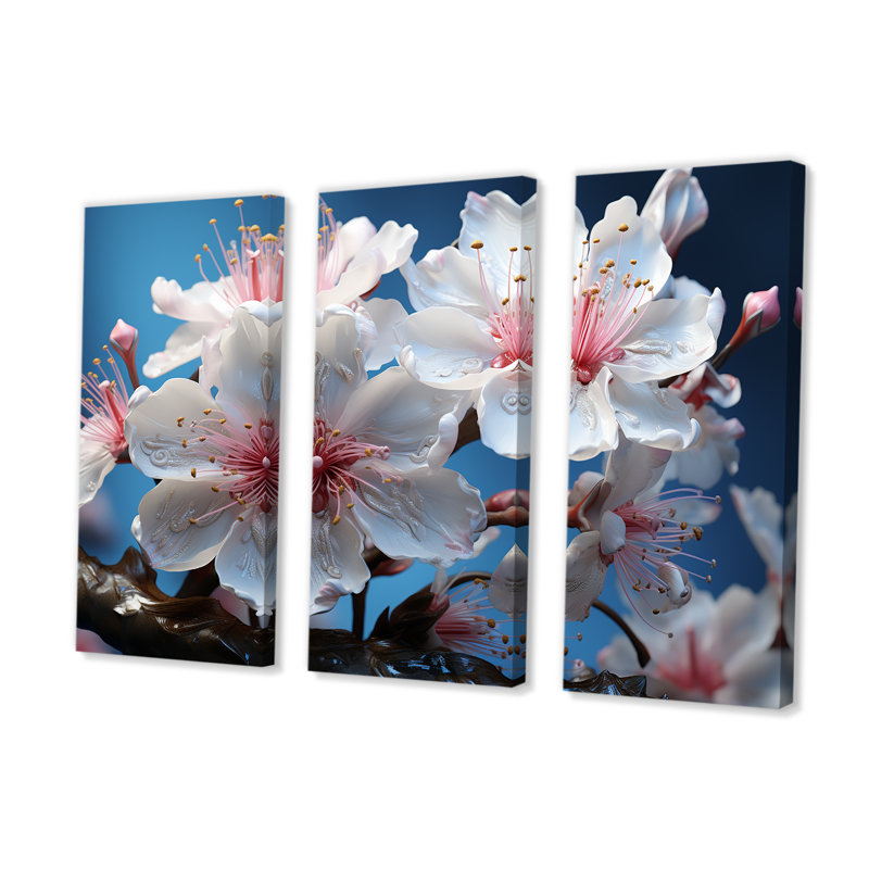 «White and Pink Plumeria Blooming Paradise» - ensemble d'art mural Plumeria, H 32 po x l 48 po x P 1 po