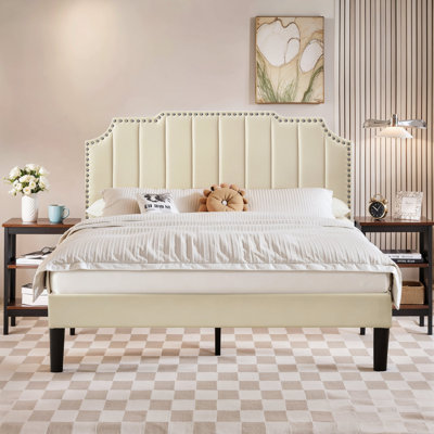 Lit double tapissier double avec 2 tables de chevet - Ensemble de chambre à coucher moderne