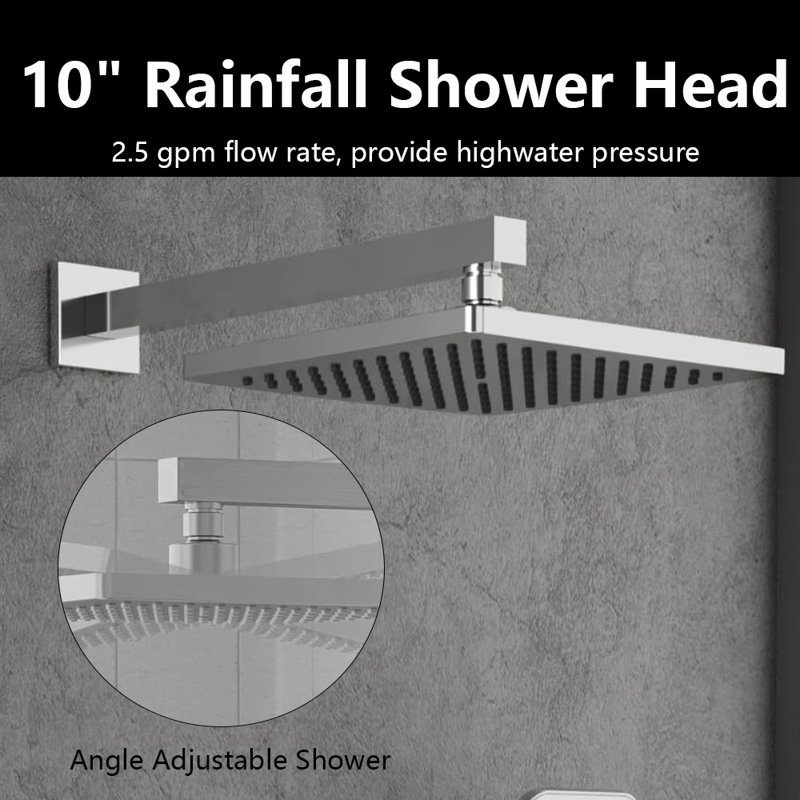 Wall Mounted Shower Faucet Set, Shower System With Tub Spout, 10" Rain Shower Head And 3-Setting Handheld Shower Head, Chrome