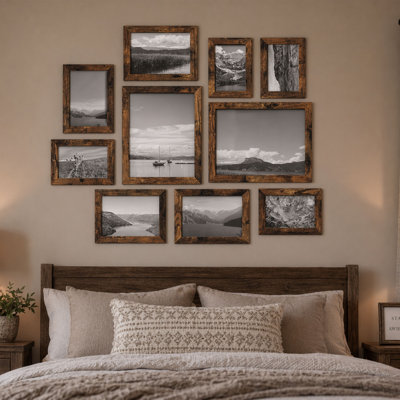 Rustic Brown Picture Frames Set of 10, Collage Gallery Wall Frames with Two 8x10, Four 5x7, Four 4x6 Photo Frames for Wall or Table Display