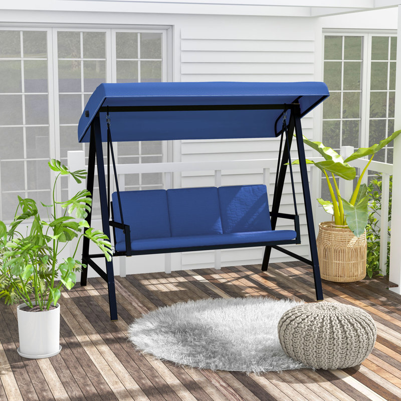 Blue Metal 3-Seat Outdoor Porch Swing with Canopy