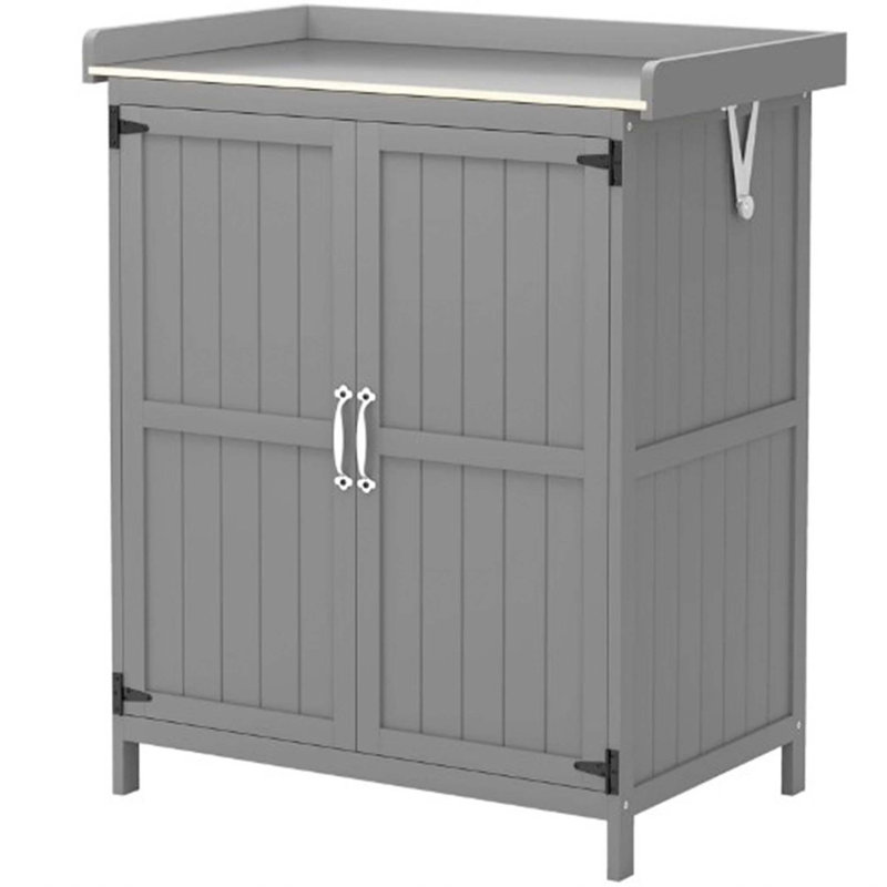 Armoire de rangement extérieure avec tablette et plateau en métal pour outils et fournitures de jardin, Gris