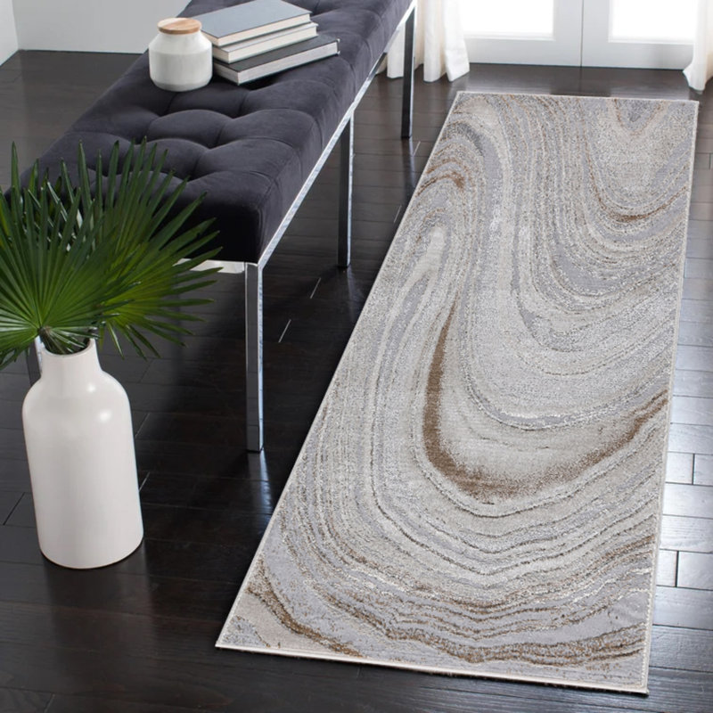 Nevada Collection Abstract Cream and Gold Rug, Runner 2' x 8', Cream/Gold