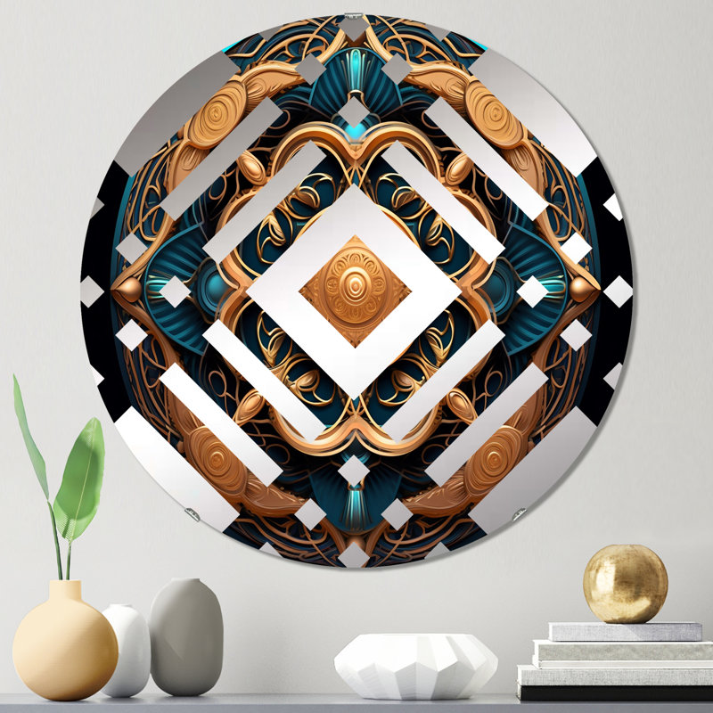 Miroir décoratif losange antique en or et turquoise VI, 23,6 po x 23,6 po