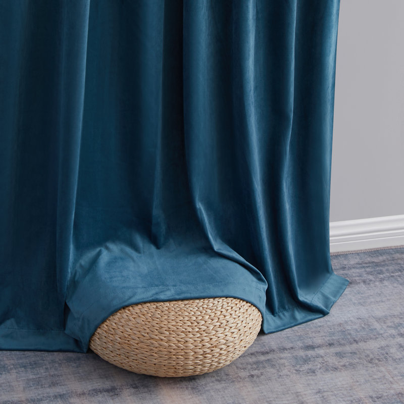 Pleze Velvet Semi Sheer Curtain Pair, Teal Blue, 54" W x 96" L