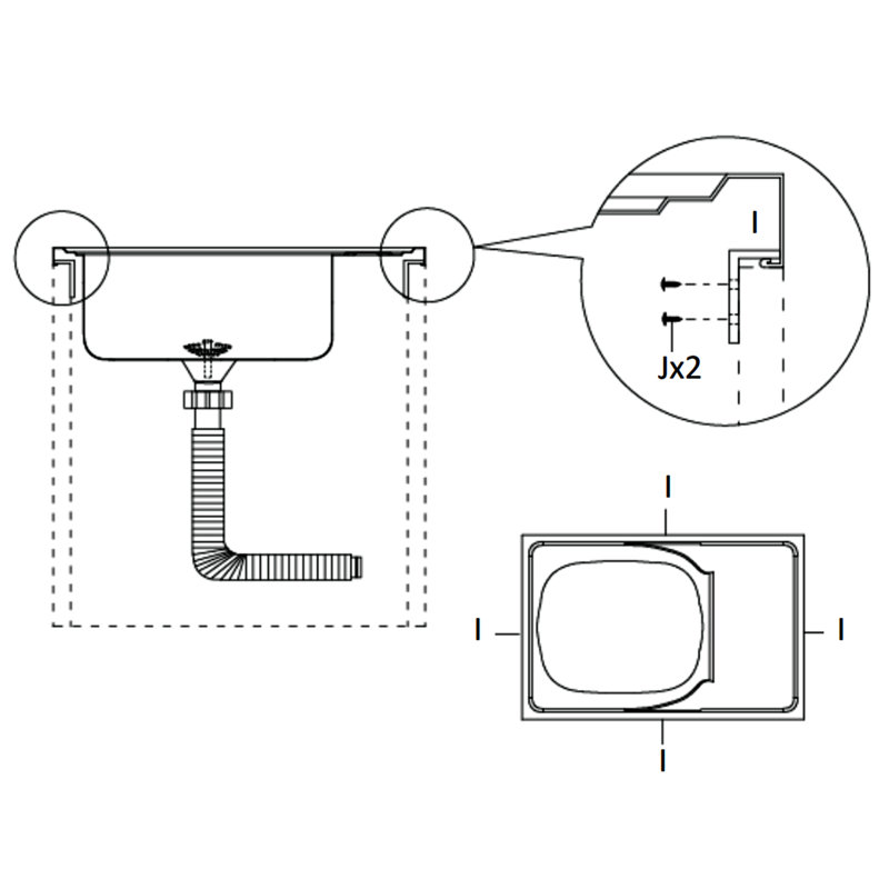 Belfry Kitchen Trevino 600mm W Single Bowl Steel Flush Kitchen Sink with 1 Faucet Hole