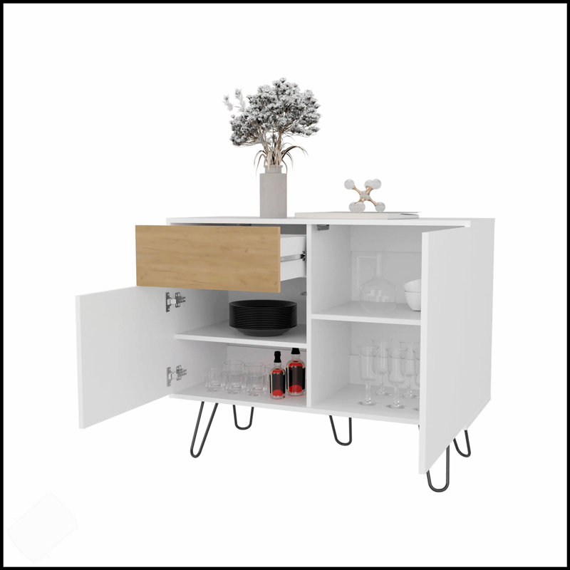 Buffet en chêne blanc et naturel avec pieds en épingle à cheveux, rangement spacieux pour les intérieurs modernes et rustiques