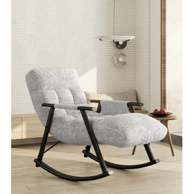 Chaise berçante pliante décontractée rembourrée, chaise berçante de détente réglable à haut dossier et repose-pieds, poches latérales placées dans le balcon de la chambre du salon