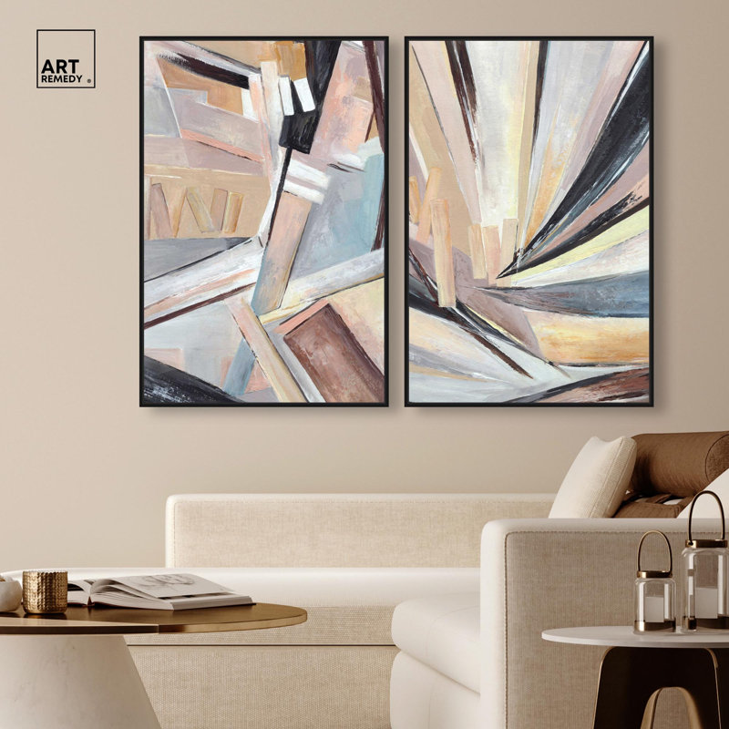 Balancing Lines Duo Canvas Print Gold Boho Wall Decor Set by Art Remedy, Black Frame, 10 x 15, H 37 po x l 25 po, Cadre blanc
