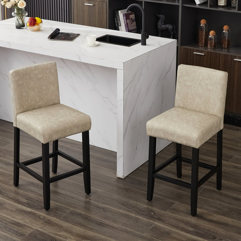 Tabouret de bar et de comptoir rembourré avec structure en bois massif, Beige / similicuir, 1