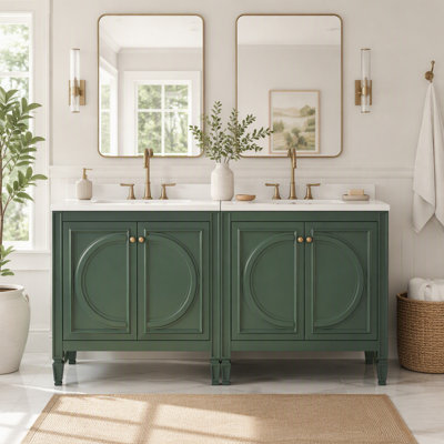 Ensemble de meuble-lavabo 60 po avec lavabo double, lavabo en céramique, portes à fermeture en douceur avec tablette, tiroir de rangement