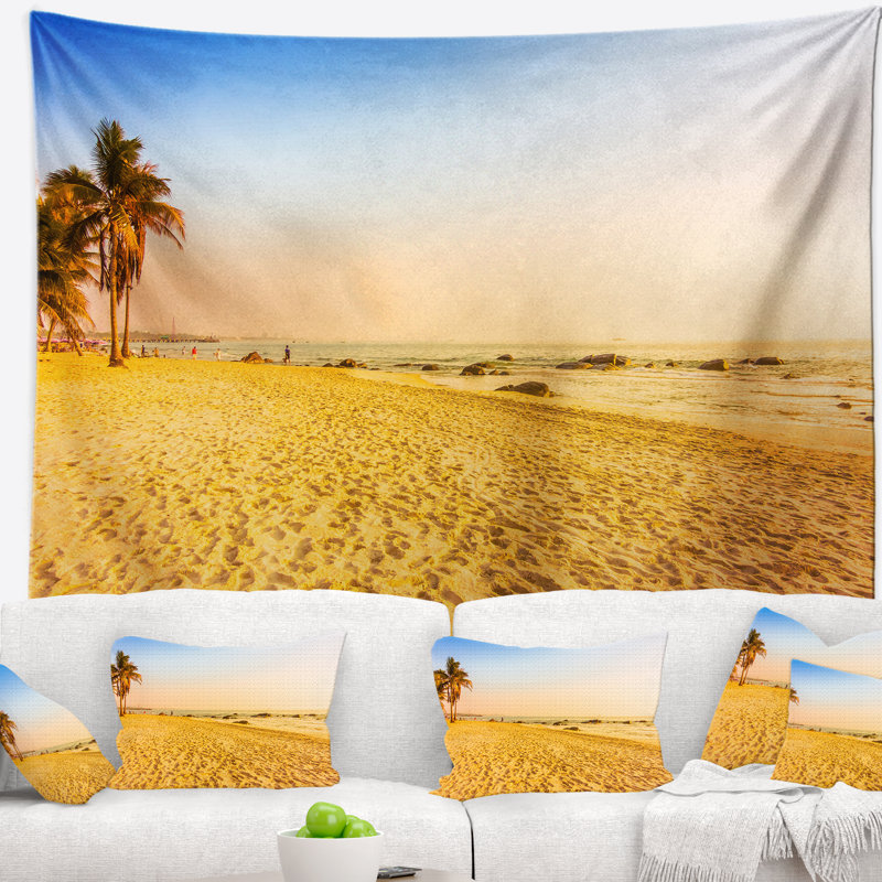 Tapisserie de cocotiers sur la plage, H 50 po x l 60 po