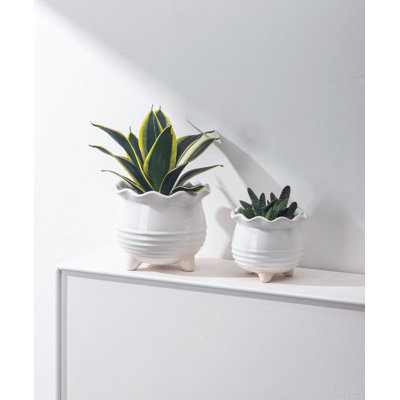 Ensemble de pots à fleurs 2 pièces en céramique blanche avec drainage