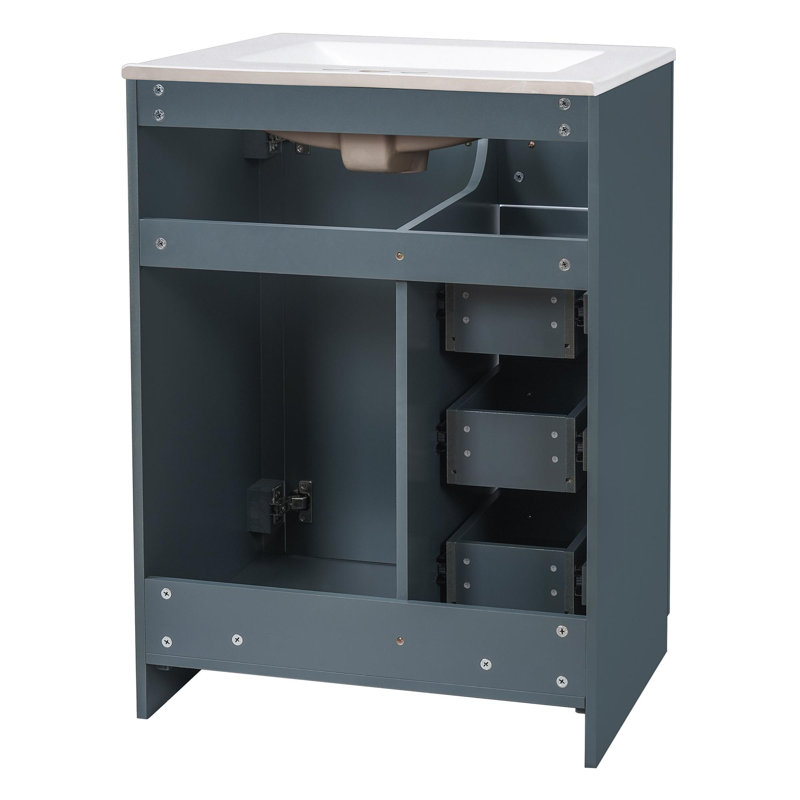 Meuble-lavabo moderne 24 po avec lavabo en céramique, Bleu