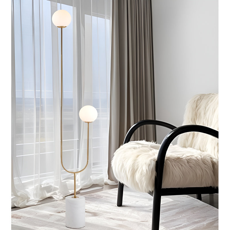 Lampe sur pied en laiton avec deux abat-jours en verre Velio, Poli