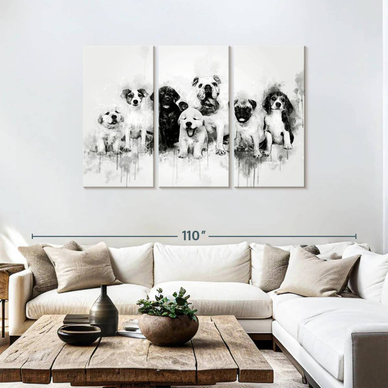 Dog Puppies Black And White, 48" H x 74" W