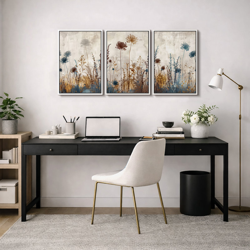 Vibrant Wildflower "Rustic Wildflowers Floral Artwork, Neutral Botanical Living Room Wall Pictures, 3 Pieces Canvas Giclee Print Wall Art" 16"x24"x3 pcs, 24"x36"x3 pcs