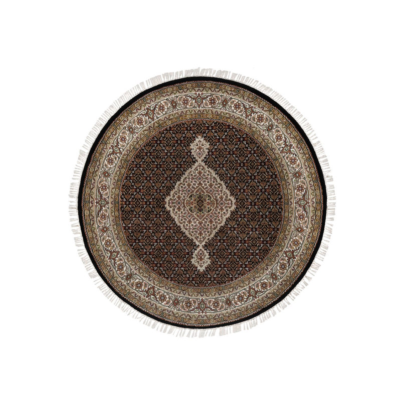 Tapis noir noué à la main 4 pi 10 po x 4 pi 10 po Tebraz Mahi
