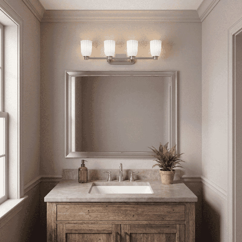 Luminaire de meuble-lavabo 4 lumières en nickel satiné, Satin Nickel, 4